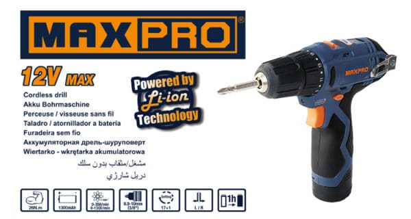 MAX PRO CORDLESS DRILL 12V LION X 2 BATT